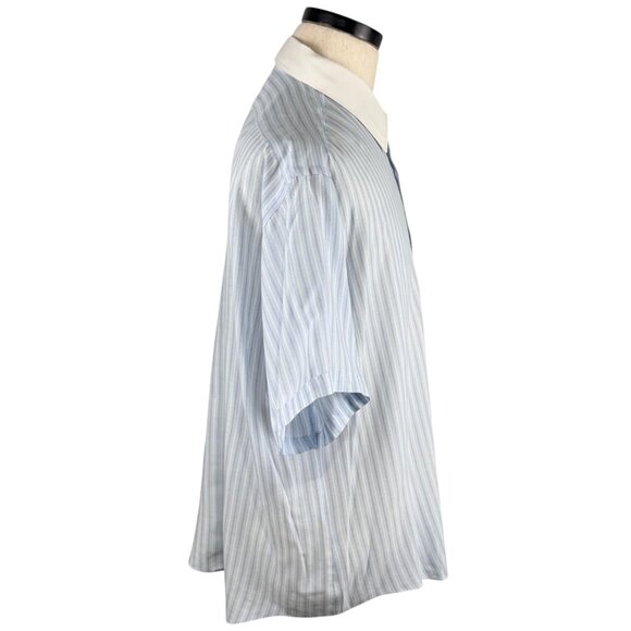 Vintage 80's Blue & White Striped Button Up Short Sleeve XL Shirt By Botany - Picture 4 of 11
